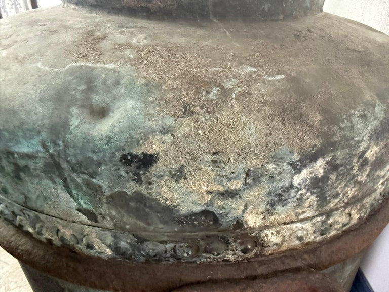 Antique Copper Storage Vessel with Verdigris Patina, 19th Century