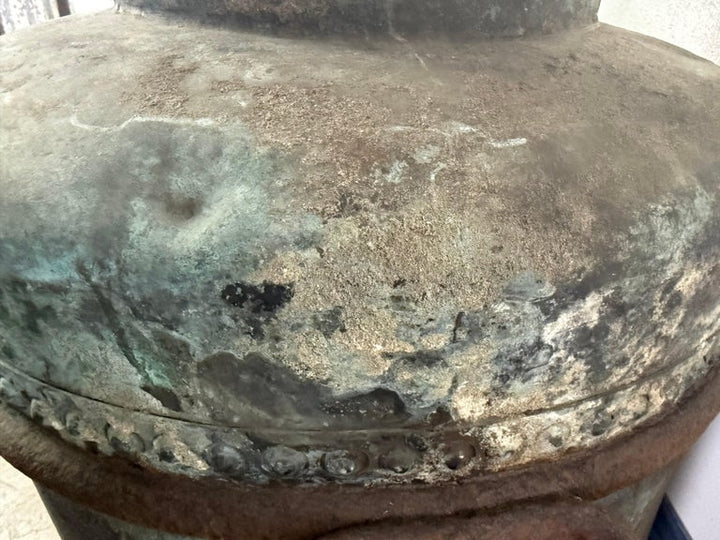 Antique Copper Storage Vessel with Verdigris Patina, 19th Century