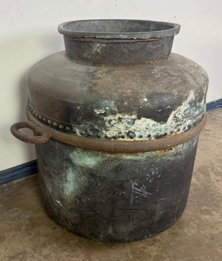 Antique Copper Storage Vessel with Verdigris Patina, 19th Century
