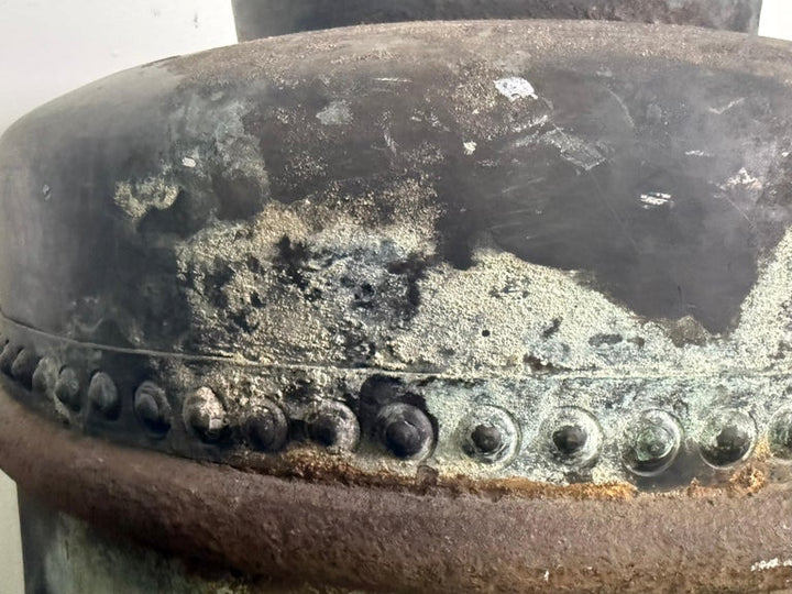Antique Copper Storage Vessel with Verdigris Patina, 19th Century