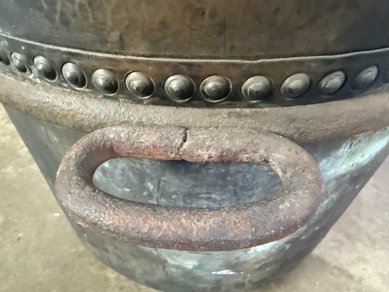 Antique Copper Storage Vessel with Verdigris Patina, 19th Century