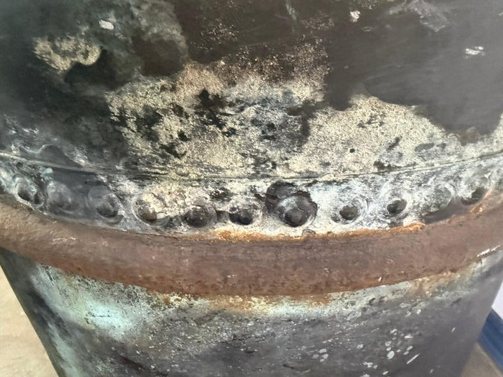 Antique Copper Storage Vessel with Verdigris Patina, 19th Century