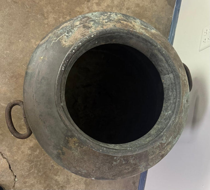 Antique Copper Storage Vessel with Verdigris Patina, 19th Century