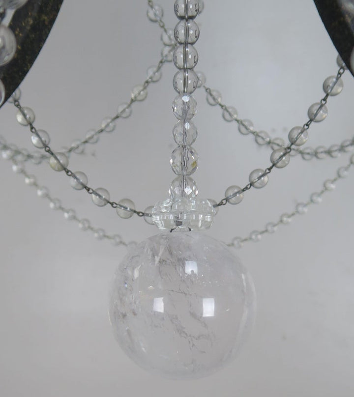 Six-Light Rock Crystal Wrought Iron Chandelier