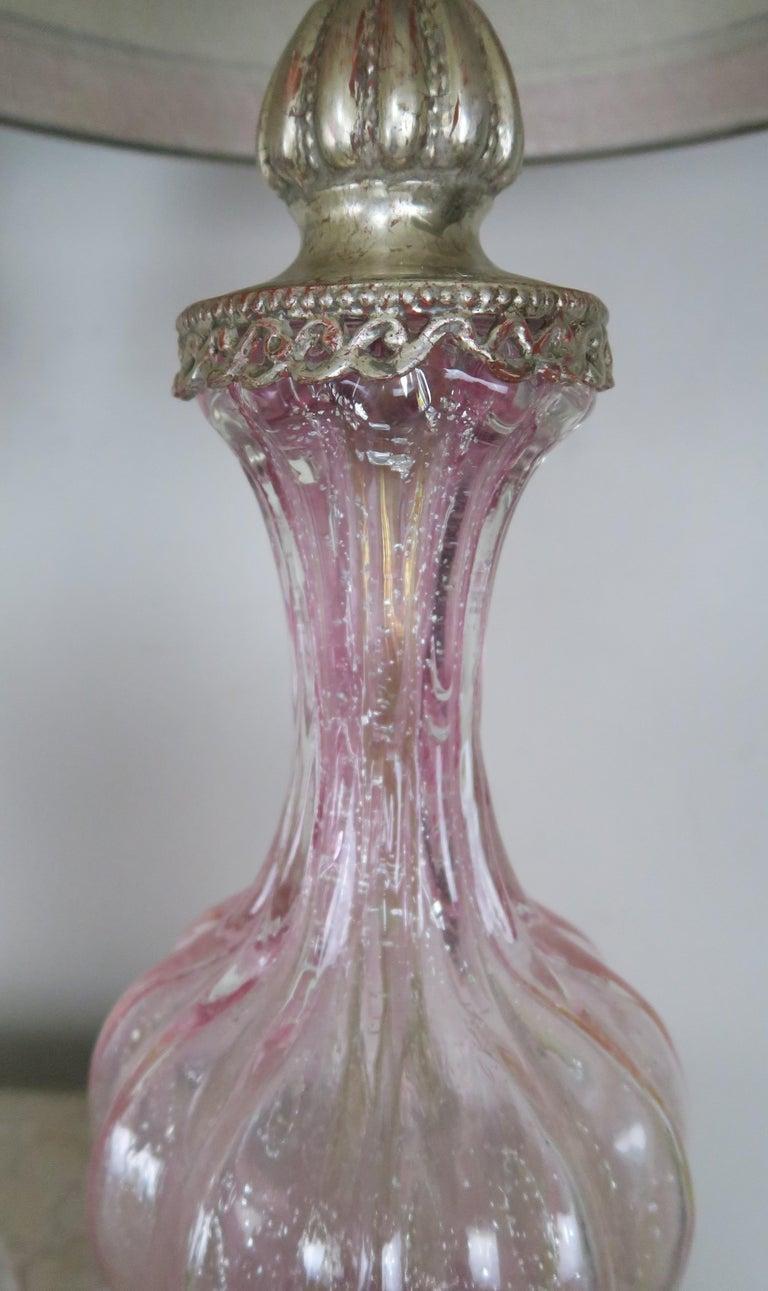 Pair of Italian Pink Murano Glass Lamps with Parchment Shades