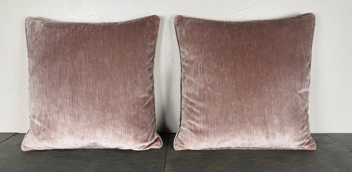 Pair of Contemporary Blush Velvet Decorative Pillows by Melissa Levinson