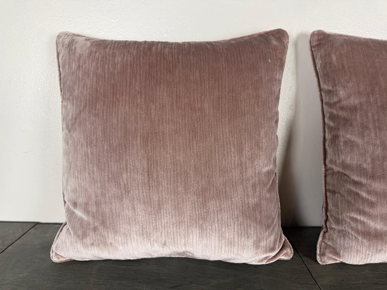 Pair of Contemporary Blush Velvet Decorative Pillows by Melissa Levinson