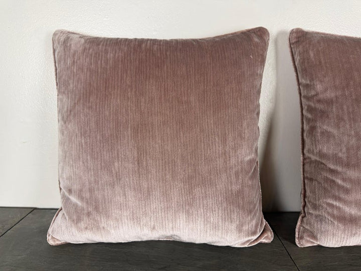 Pair of Contemporary Blush Velvet Decorative Pillows by Melissa Levinson