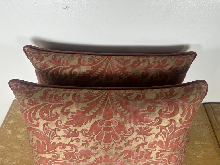 Pair of Authentic Fortuny Textile Pillows with Velvet Backs