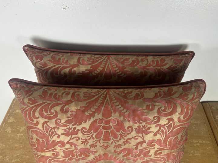 Pair of Authentic Fortuny Textile Pillows with Velvet Backs
