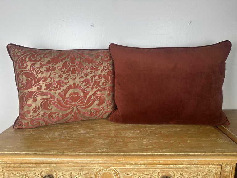 Pair of Authentic Fortuny Textile Pillows with Velvet Backs