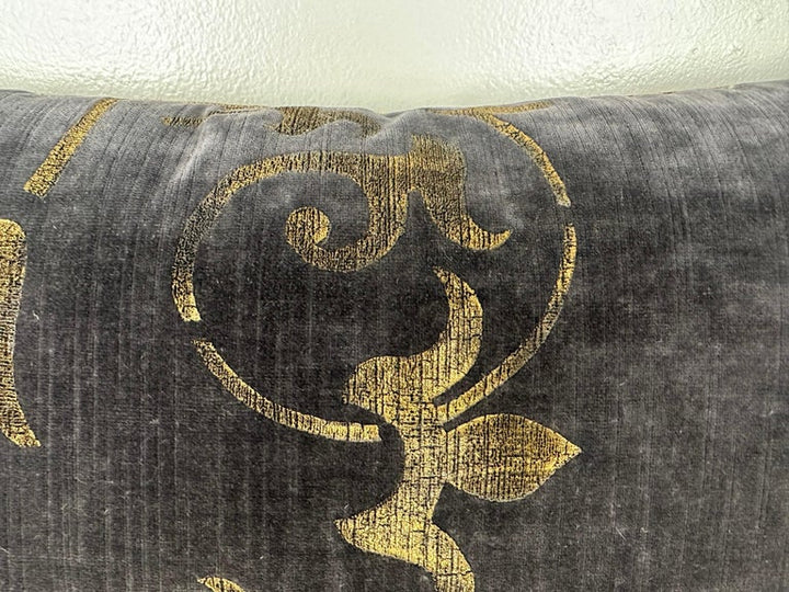 Nomi Smokey-Gray Velvet Stenciled Pillow
