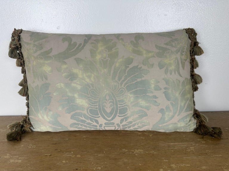 Sea-foam Green Damask Pillow with Fringe