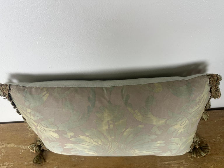 Sea-foam Green Damask Pillow with Fringe