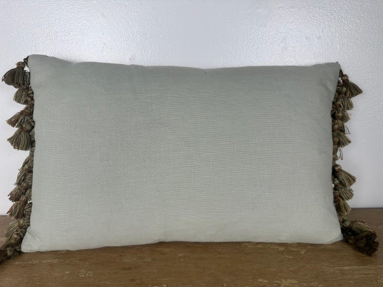 Sea-foam Green Damask Pillow with Fringe