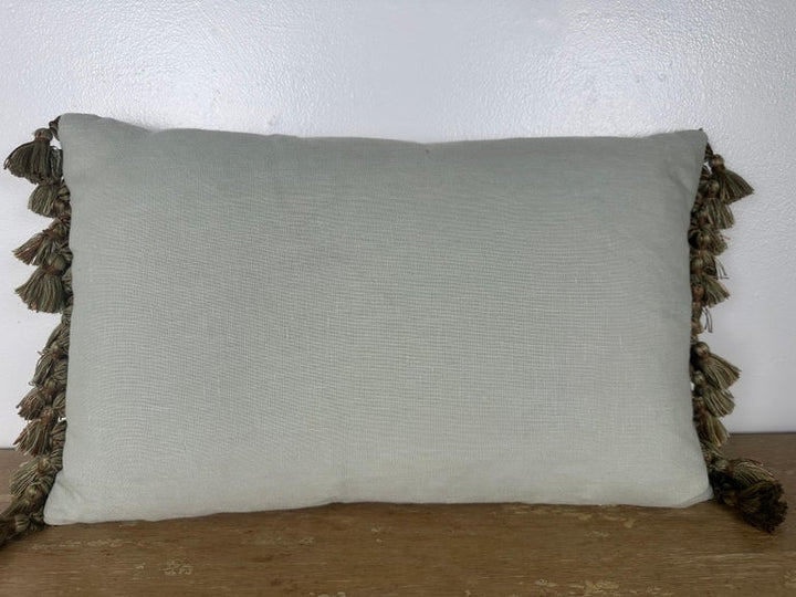 Sea-foam Green Damask Pillow with Fringe