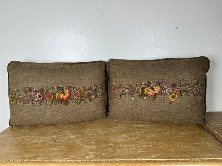 Custom Metallic & Chenille Appliqué Pillows on Textured Ground, Pair