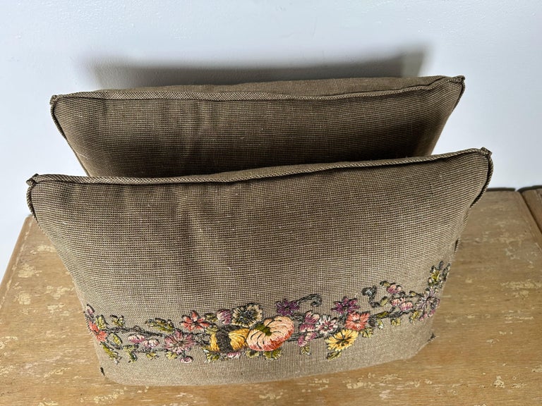 Custom Metallic & Chenille Appliqué Pillows on Textured Ground, Pair