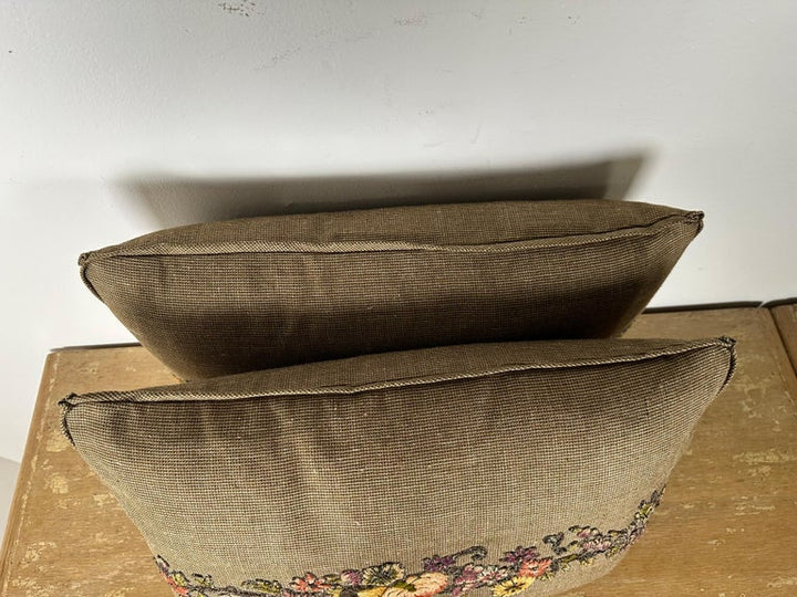 Custom Metallic & Chenille Appliqué Pillows on Textured Ground, Pair