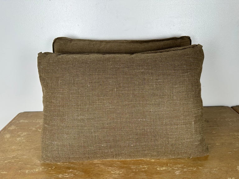 Custom Metallic & Chenille Appliqué Pillows on Textured Ground, Pair