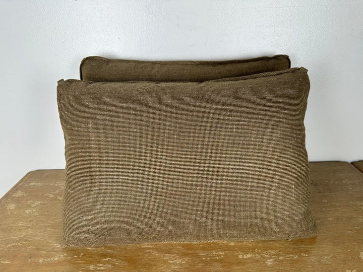 Custom Metallic & Chenille Appliqué Pillows on Textured Ground, Pair