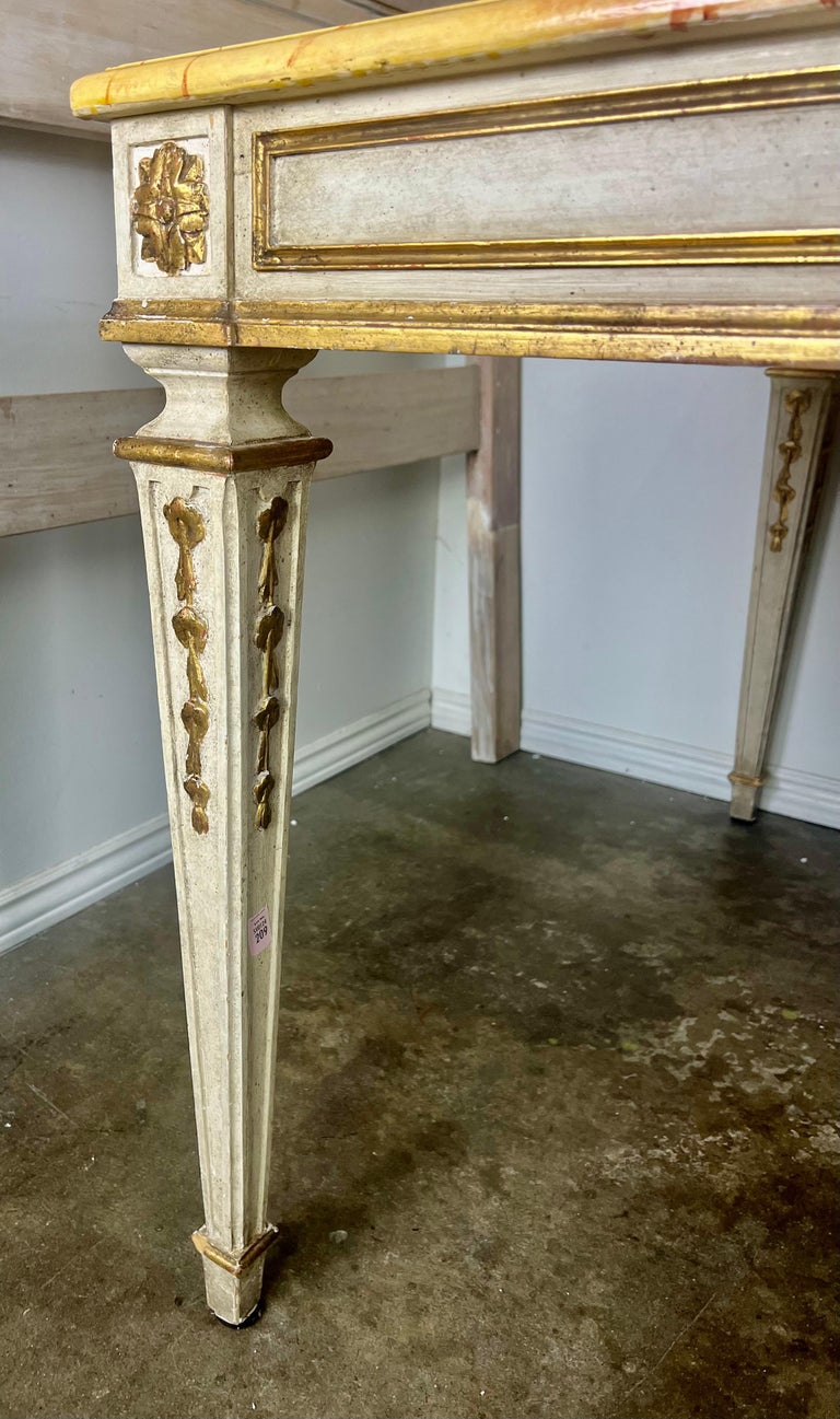 Italian Neoclassical Style Painted & Parcel Gilt Dining Table w/ Faux Marble Top