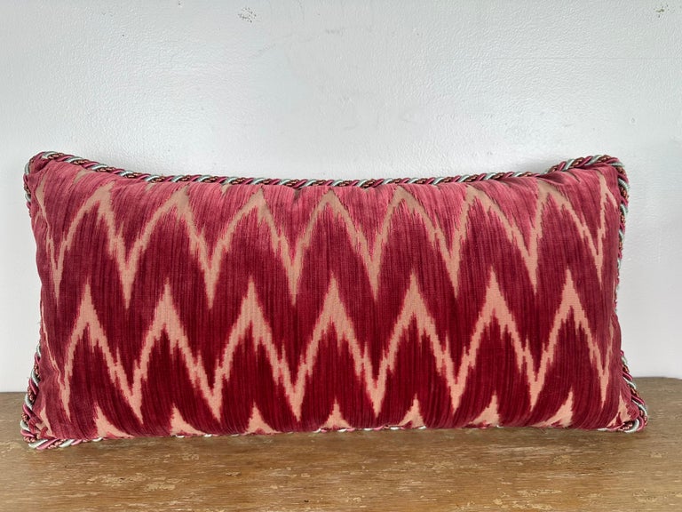 Custom Ikat Cut Velvet Lumbar Pillow, Clarence House Manner