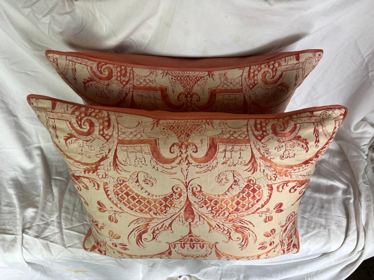 Pair of Mezzianno Patterned Fortuny Pillows w/ Linen Backs