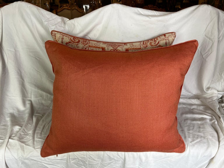 Pair of Mezzianno Patterned Fortuny Pillows w/ Linen Backs