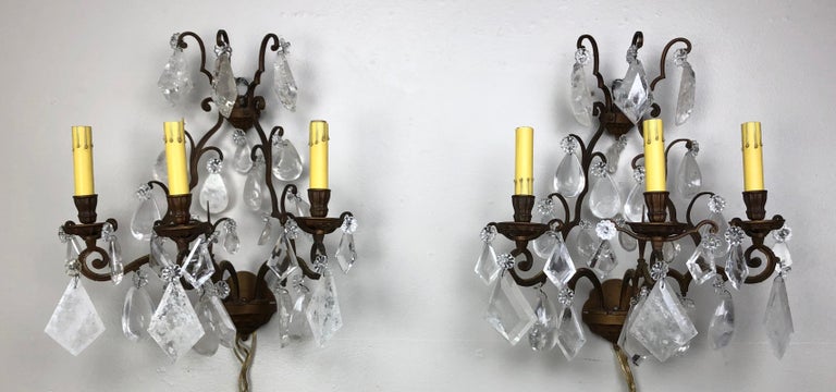 Pair of French Rock Crystal Sconces, circa 1930s