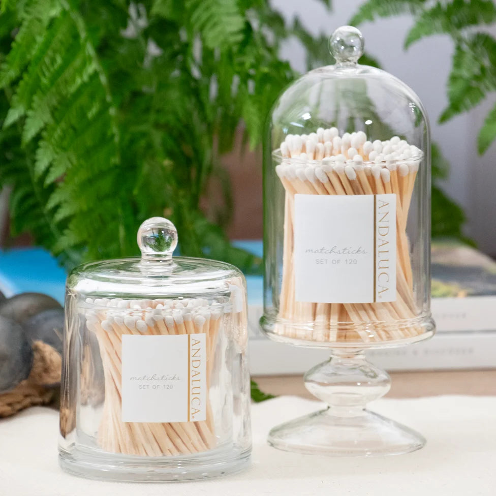 Tall Glass Jar with Lid &amp; 120 Wooden White Matches