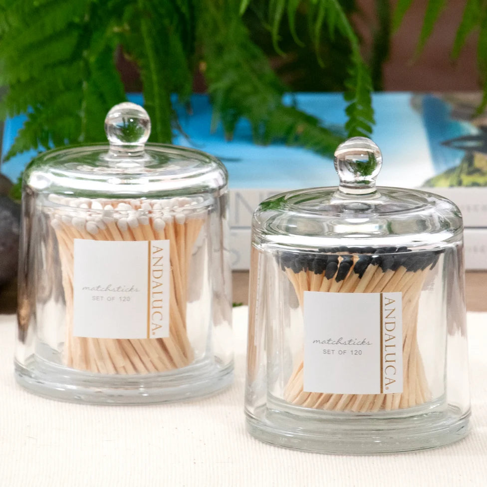 Tall Glass Jar with Lid &amp; 120 Wooden White Matches