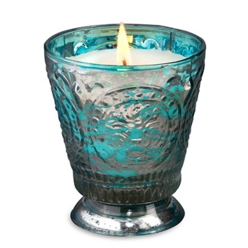 Rain Barrel Fleur de Lys Candle in Turquoise Tumbler