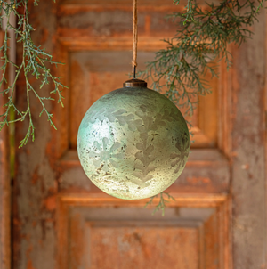 Spruce Antique Foil Glass Etched 6" Ball Ornament