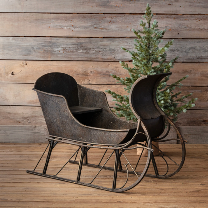Vintage Style Metal Sleigh in Antique Black