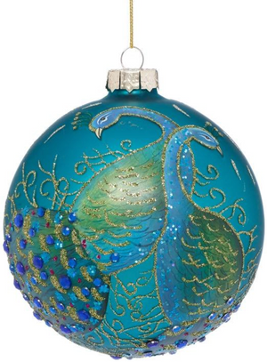 Peacock Ball Ornament, Box of 3 - 5 Inches