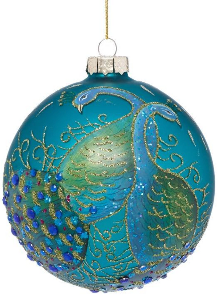 Peacock Ball Ornament, Box of 3 - 5 Inches