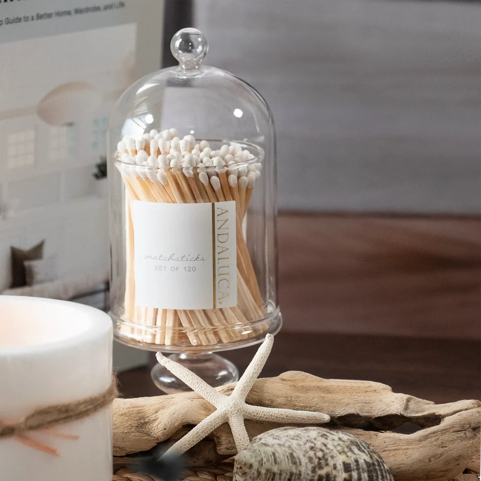 Tall Glass Jar with Lid &amp; 120 Wooden White Matches