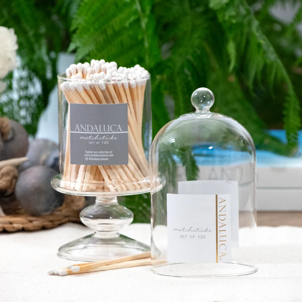 Tall Glass Jar with Lid &amp; 120 Wooden White Matches