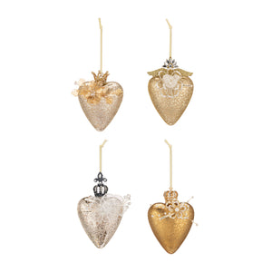 Rhinestone Heart with Flower Ornaments 4 Assorted - 3x5in