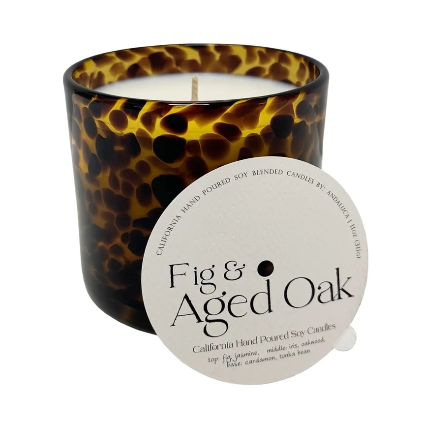 Fig &amp; Aged Oak Amber Tortoise Soy Blend Candle