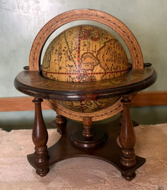 Italian Decorator Globe - Antique Map World Globe on Tripod Wood Stand