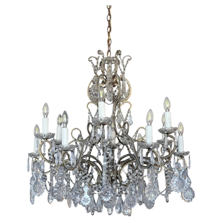 10-Light French Louis XV Style Crystal Beaded Chandelier, circa 1930s