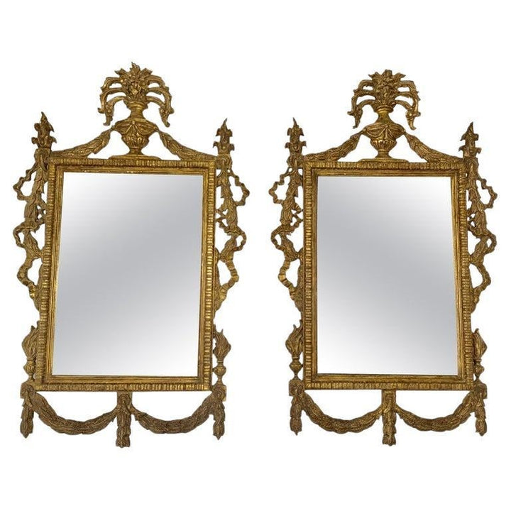 Pair of Monumental Italian Style Gilt Wood Mirrors C. 1930's