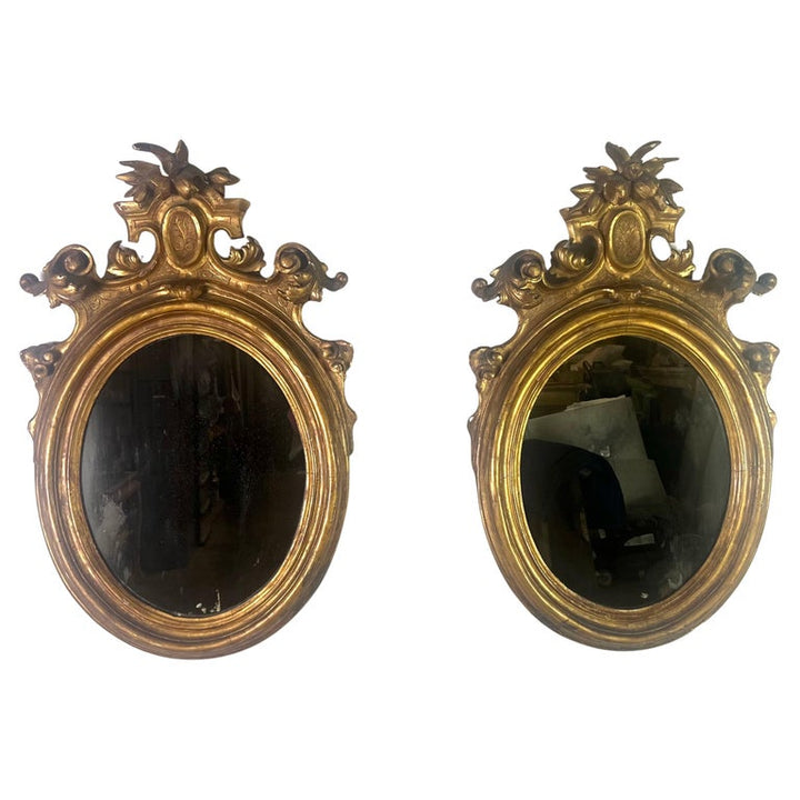 Pair of 19th Century Italian Rococo Style Giltwood Mirrors