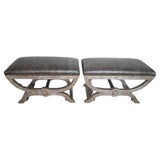 Ostrich Embossed Silvered Benches with Nailhead Trim Detail