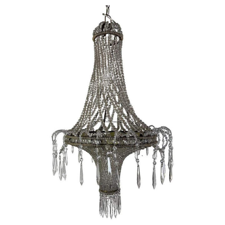 Elegant Early 20th Century Empire-Style Crystal Beaded Chandelier