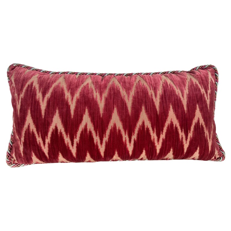Custom Ikat Cut Velvet Lumbar Pillow, Clarence House Manner