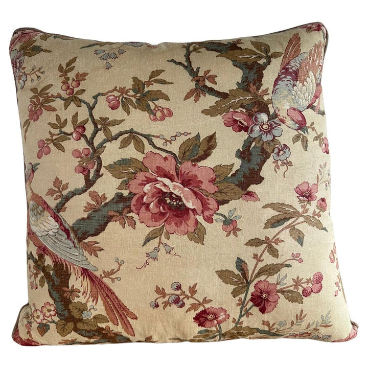 Floral Printed Linen Pillow, Chinoiserie Style, England, New Design