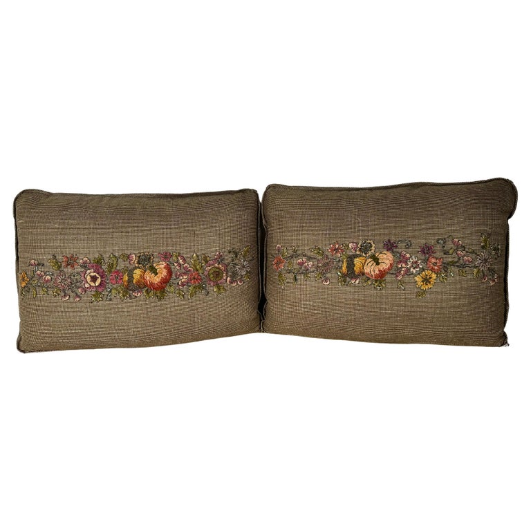 Custom Metallic & Chenille Appliqué Pillows on Textured Ground, Pair